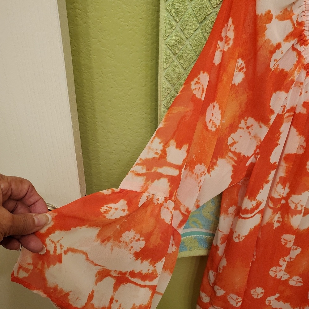 Secy, Orange & White, Opaque blouse
